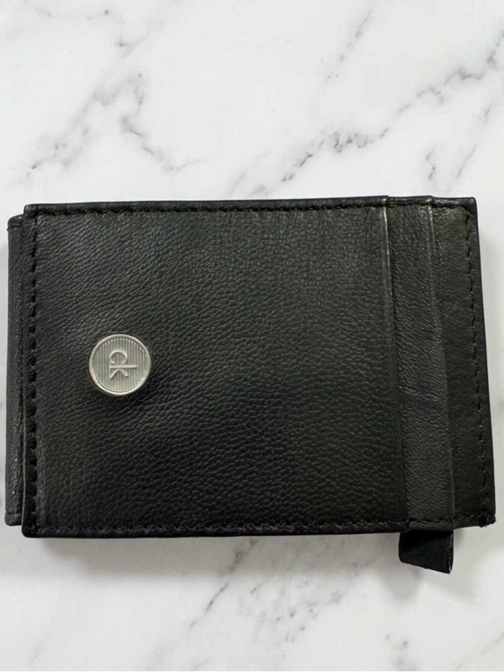 Calvin Klein Black Genuine Leather Card Holder Wallet with Money Clip